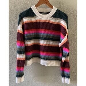American Eagle Sz Small Vibrant Striped Knit Crew Neck Cropped Pullover Sweater